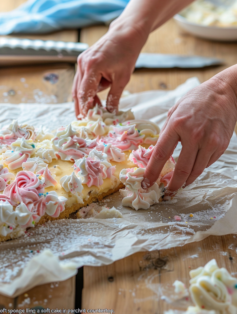 abdessalam hmouch A bakers hands rolling a soft sponge cake i 2f7c0546 0a63 43f8 a58c f91fc174fc10 2 Easter Cake Roll – Easy & Festive Easter Dessert Recipe