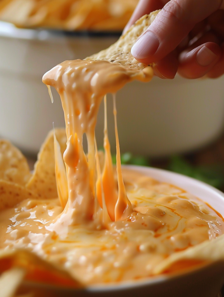 abdessalam hmouch A close up action shot of a hand dipping a cf8b76c9 78a7 43ff 9557 b7b2aca0ee0e 2 The Best 3-Ingredient Rotel Dip Recipe – Cheesy & Irresistible!