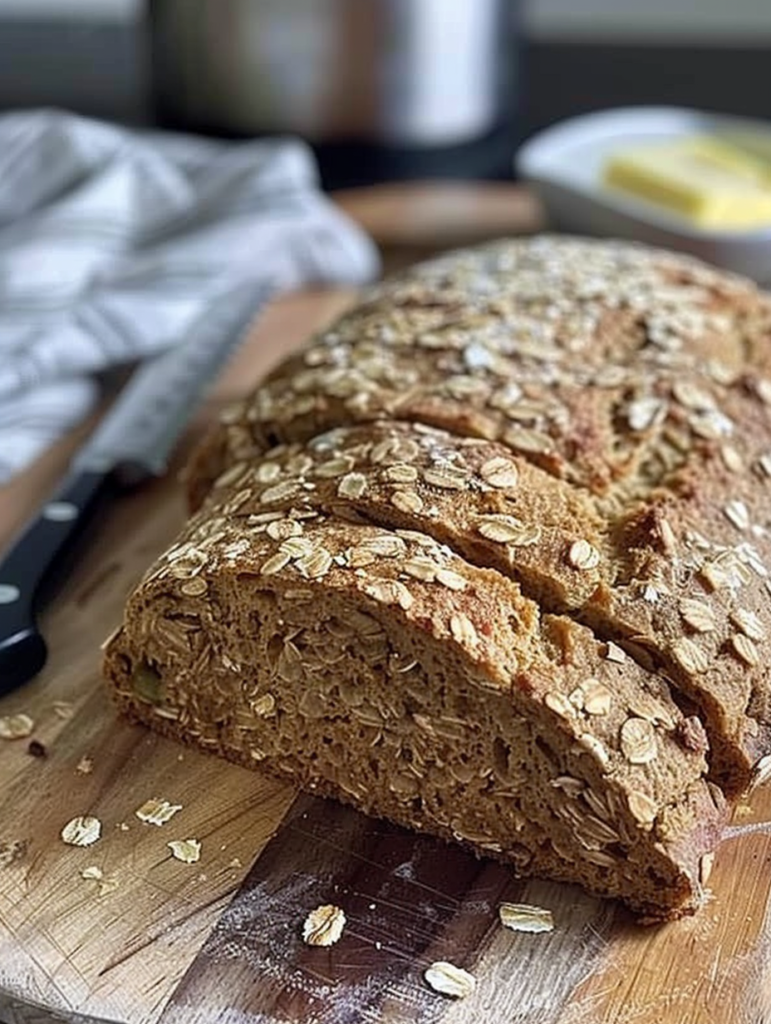 Irish Brown Bread Recipe with sliced loaf and melting butter