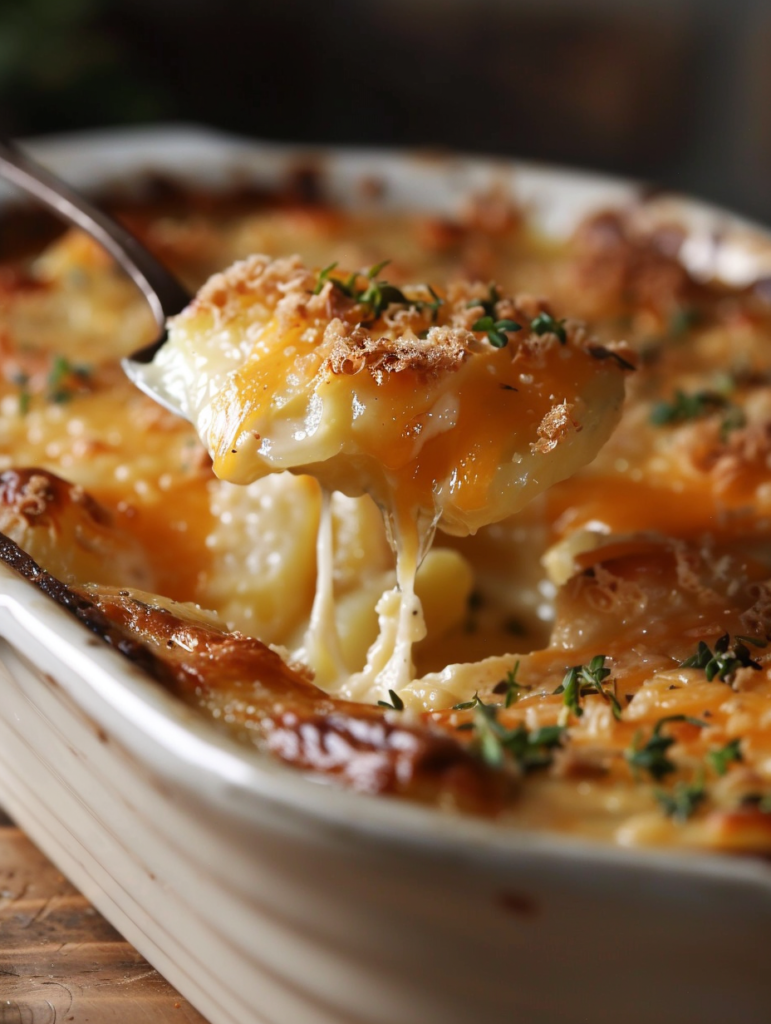 Cheesy Potatoes with Corn Flakes baked to golden perfection