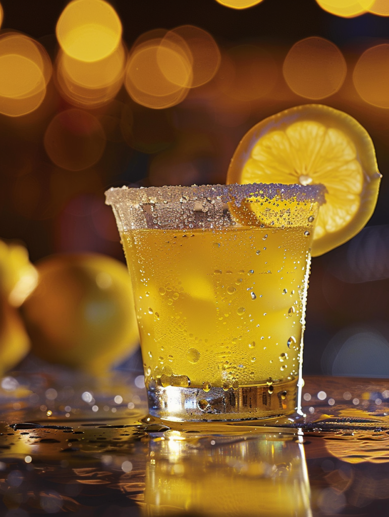 Lemon Drop Shot with a sugar rim and lemon garnish