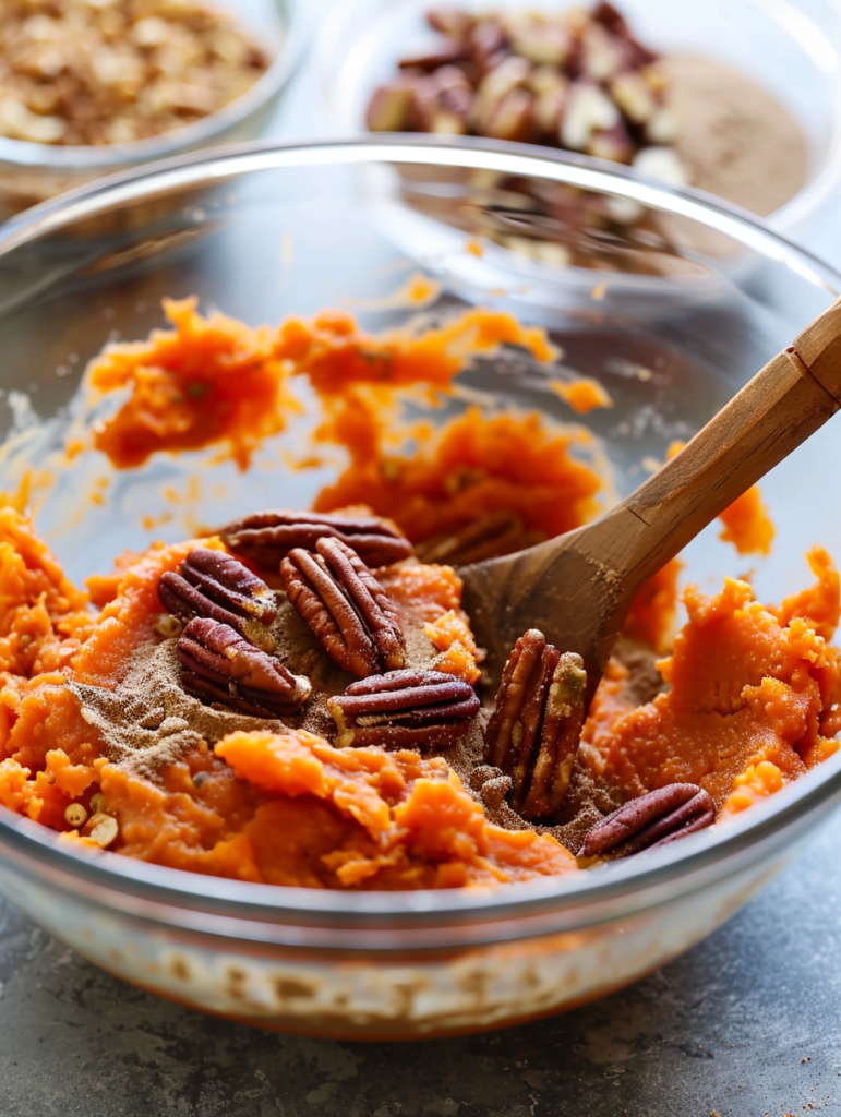 abdessalam hmouch A close up shot of a mixing bowl with mashe 9239793c bd9c 4db0 977d a290a414da7a 2 Sweet Potato Casserole with Pecan Topping: 5 Simple Steps for the Best Holiday Side Dish
