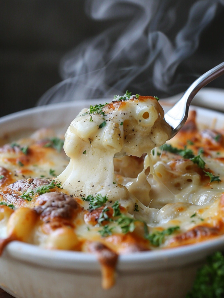 Stovetop Mac and Cheese served hot with a creamy cheddar sauce