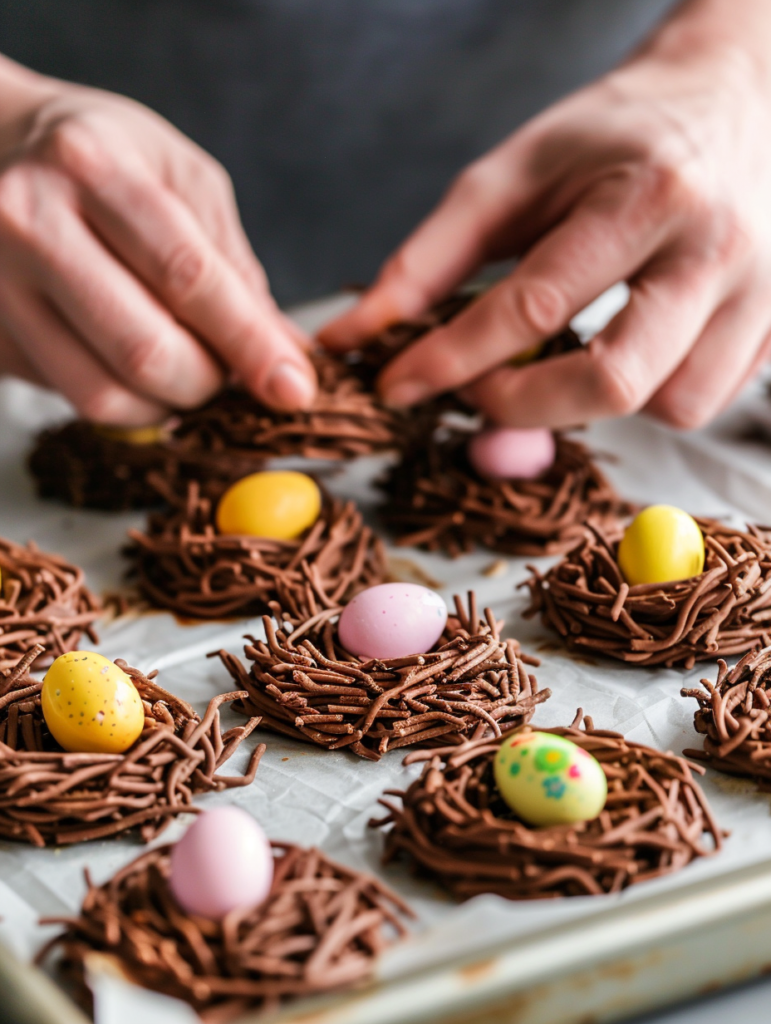 abdessalam hmouch A process shot of hands shaping Birds Nest 347b36dd 6876 4c20 84af ffac89bb807d 1 Birds Nest Cookies: 5 Easy Steps for the Best No-Bake Easter Treat!