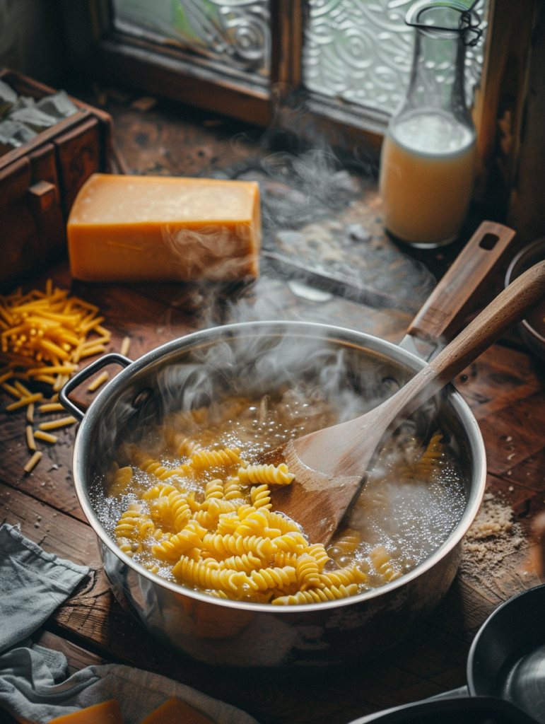abdessalam hmouch A top down view of a stainless steel pot fi 2a62b3b3 5143 4143 a5d9 288598b5442a 1 The Creamiest Stovetop Mac and Cheese: Quick & Easy Recipe