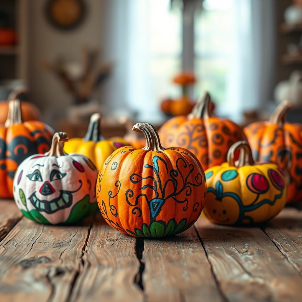 Beautifully painted pumpkins with creative designs for fall decor