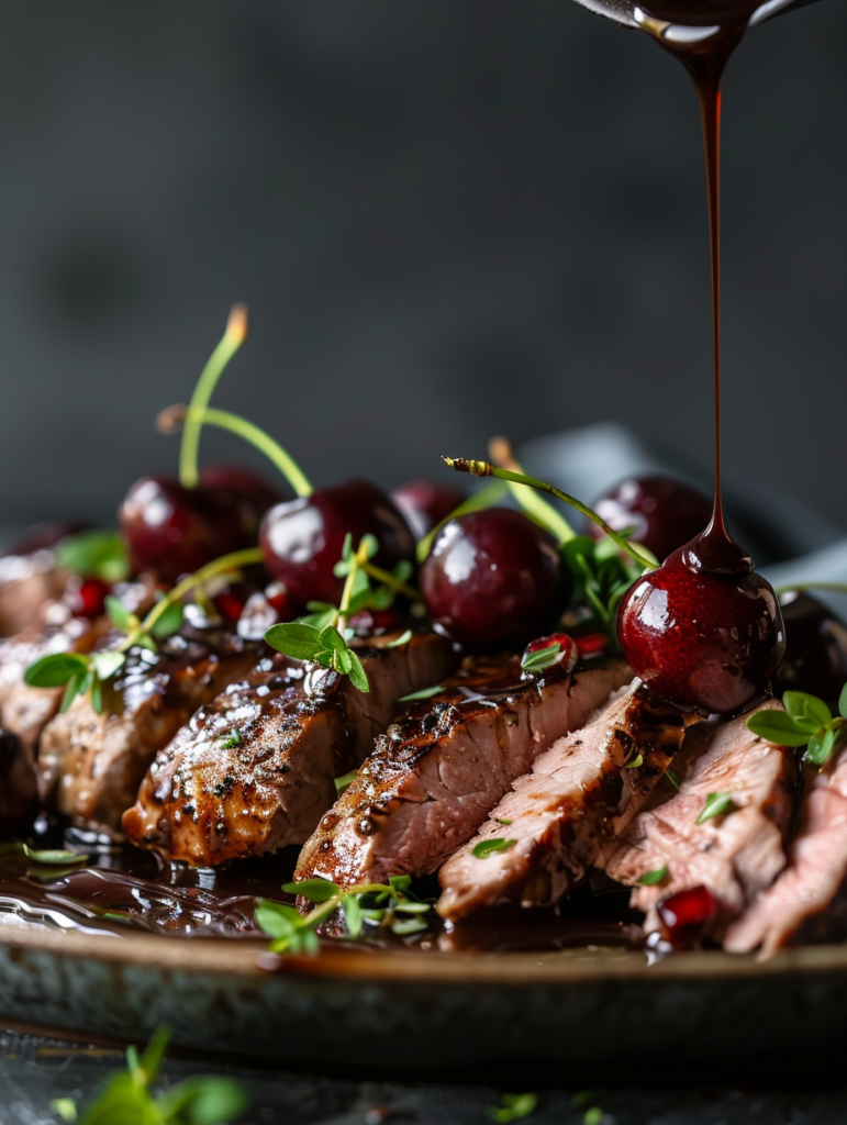 abdessalam hmouch A dark balsamic cherry glaze being drizzled 01014bc6 5852 4359 a2a5 b6debeb390c2 0 Cherry-Infused Recipes – 9 Sweet & Savory Ways to Cook with Cherries