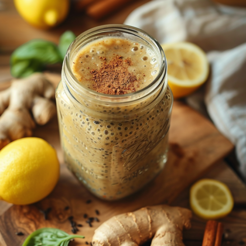 Natural Zepbound recipe smoothie with chia, lemon, and ACV