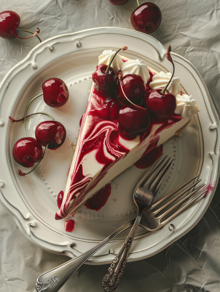 abdessalam hmouch A slice of cherry swirl cheesecake with vis 35154726 d08e 4081 814d 11a5b609054d 0 Cherry-Infused Recipes – 9 Sweet & Savory Ways to Cook with Cherries