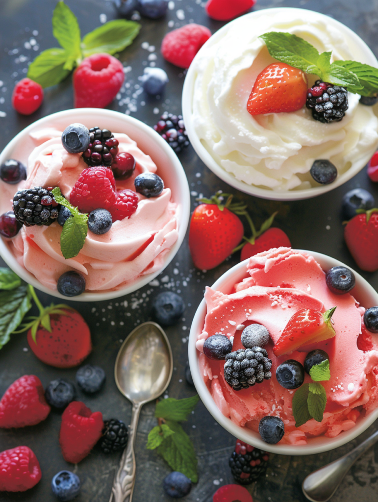 Homemade popsicles made with yogurt and mixed berries