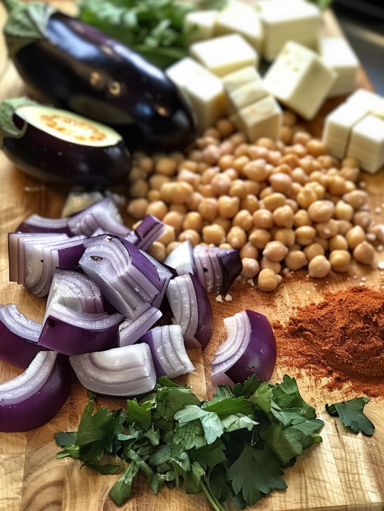 Ingredients for eggplant chickpea stew