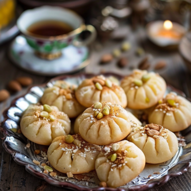 Traditional Middle Eastern maamoul cookies with powdered sugar