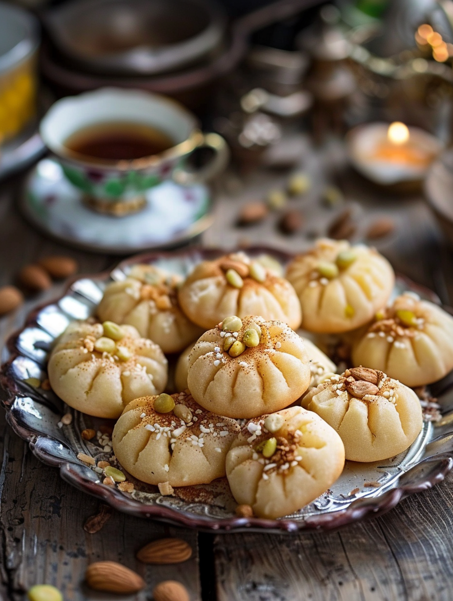 Traditional Middle Eastern maamoul cookies with powdered sugar